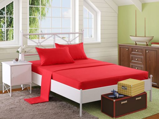 3 PCs snooze Fitted Bedsheet – Red 3 PCs snooze Fitted Bedsheet – Red Linens & Bedding